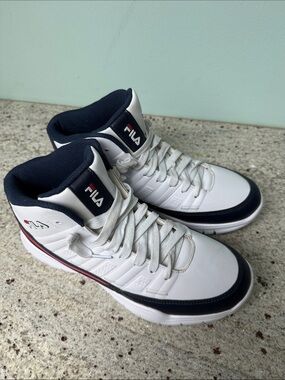 Fila White and Navy High-Top Athletic Sneakers